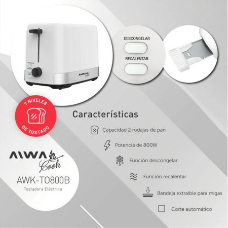 TOSTADORA ELECTRICA 800W BLANCA AWK-TO800B